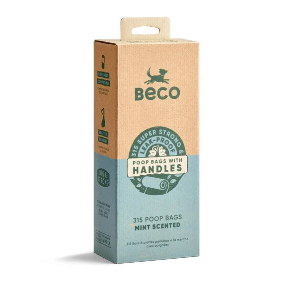Beco Poo Bag Rolls Mint Scented with Handles 21 Rolls (315 Bags)