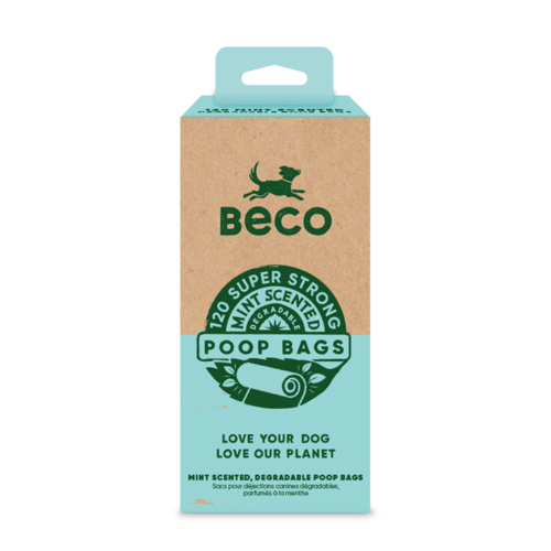 Beco Poo Bag Rolls Mint Scented 8 Rolls (120 Bags)