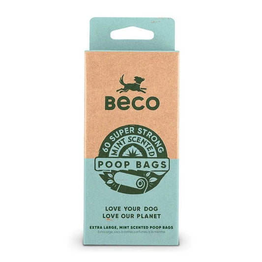 Beco Poo Bag Rolls Mint Scented 4 Rolls (60 Bags)