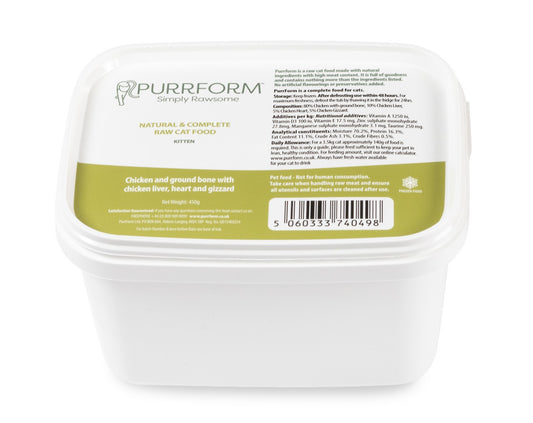 Purrform Kitten - Chicken and Ground Bone with Chicken Liver, Heart & Gizzard 450g