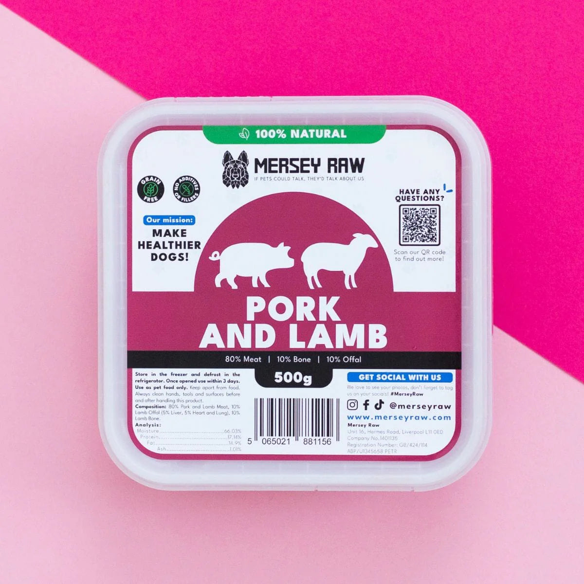 Mersey Raw Pork & Lamb 500g