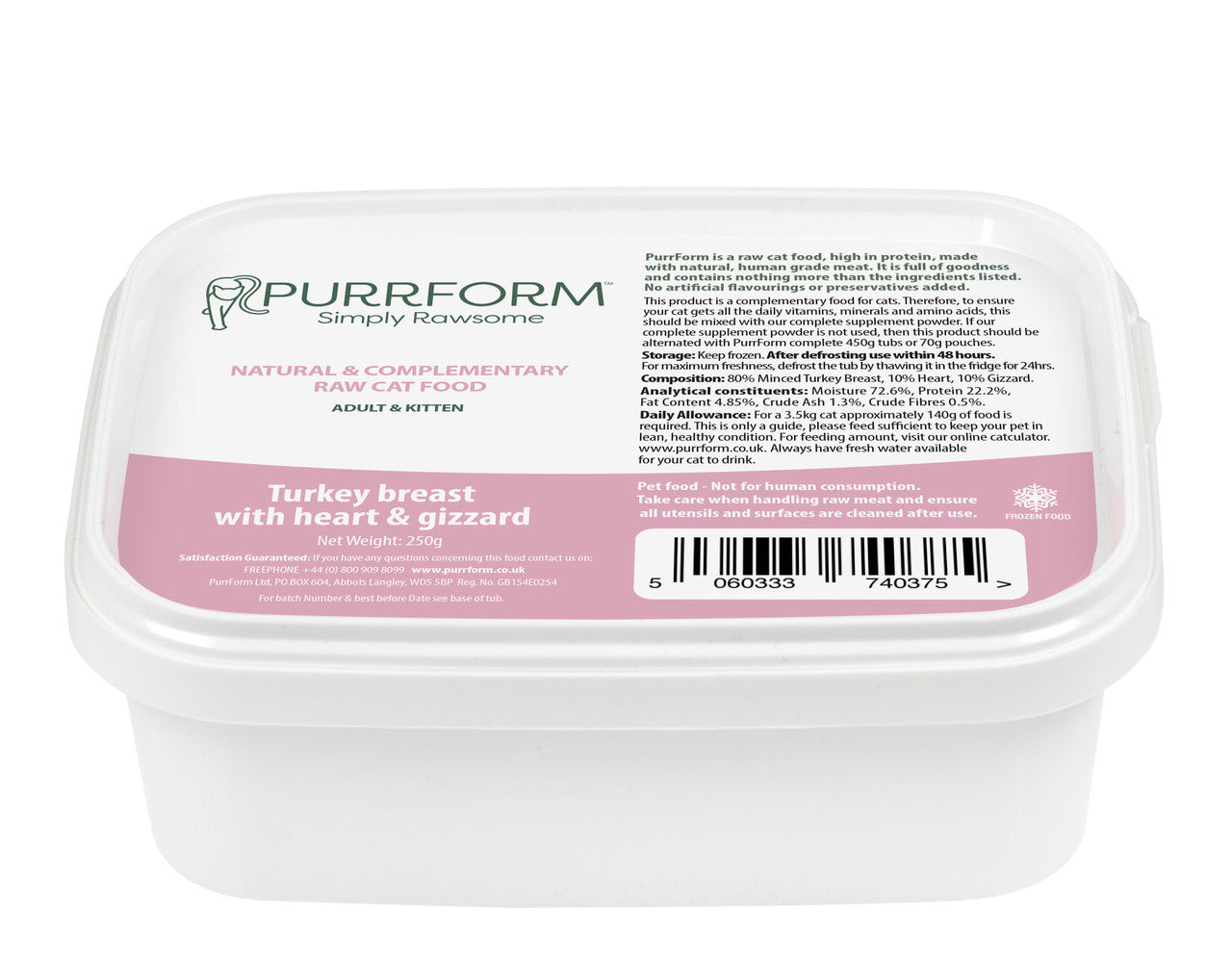 Purrform Turkey with Heart & Gizzard 250g