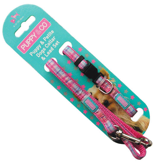 Hemmo & Co Tartan Puppy Collar/Lead Set Pink